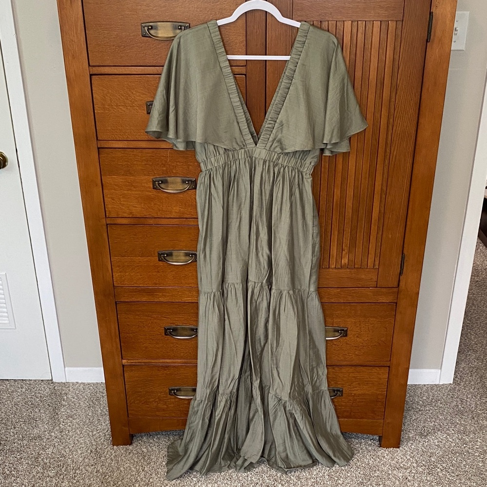 Elegant Olive Green Maxi Dress